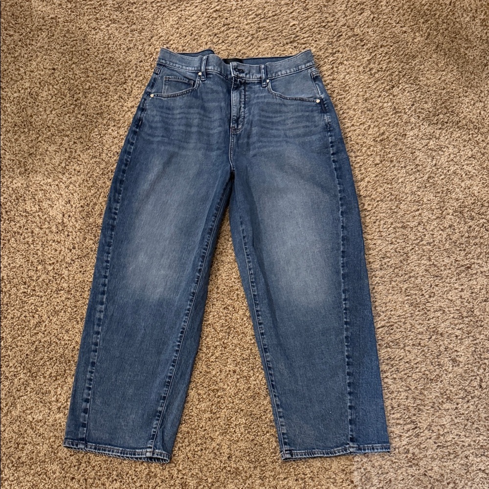 White House Black Market Extra High Rise Dark Blue Barrel Jeans